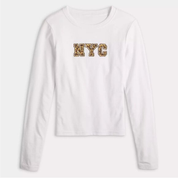 Juniors' Harper & Ivy Long Sleeve Baby Tee NYC Leopard Print Size Large - Picture 1 of 2